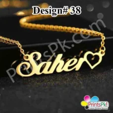 saher name chain, name locket with heart