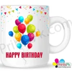 Birthday Photo Mug Birthday Mug 1 side Balloon, Cake & other side picture