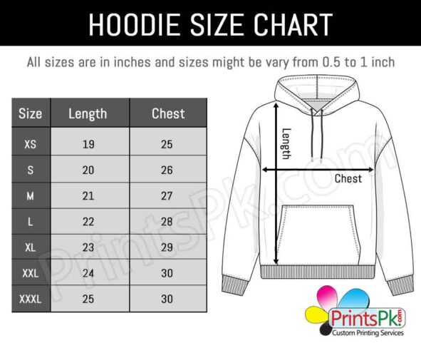Hoodie Size Chart, PrintsPk Size Chart,