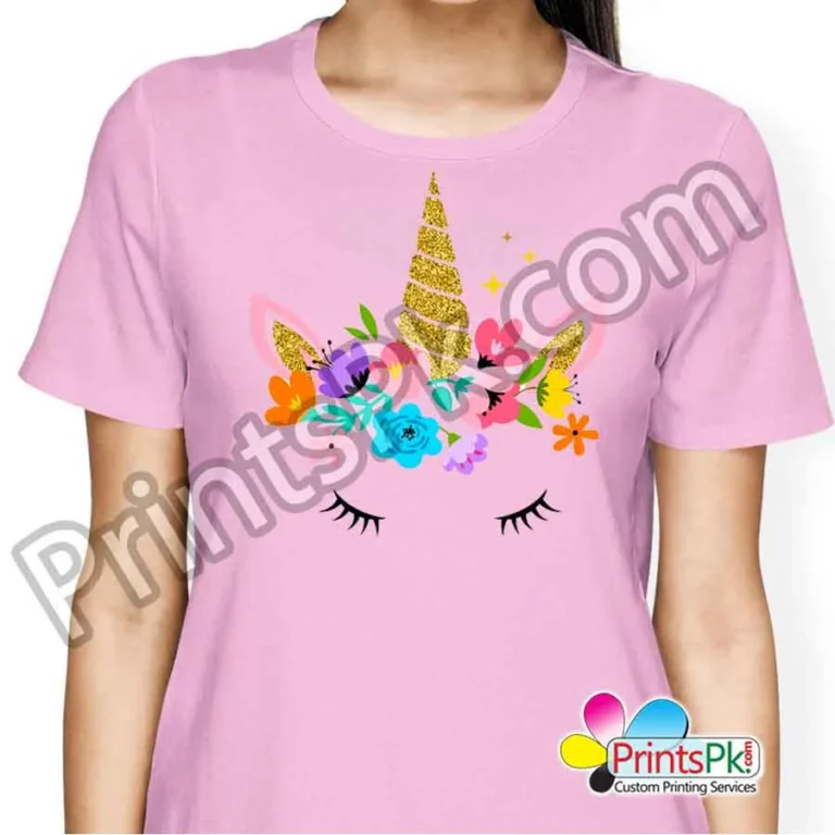 Unicorn Print Pink T-Shirt Round Neck Half Sleeve