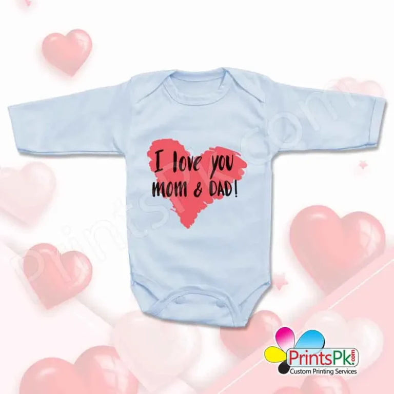 I love You Mom Dad Blue Printed Romper