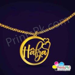 Circle with hearts designed locket, personalize name chain