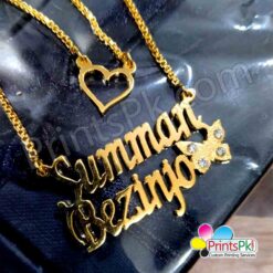 Double Name Necklace, heart and butterfly designed custom locket