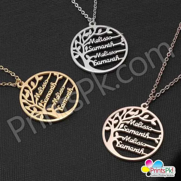 Tree designed name chain, four Name necklace, necklace with personalised name,