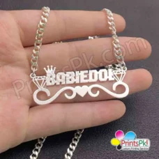 diamonds crown and heart designed locket, customize name chain