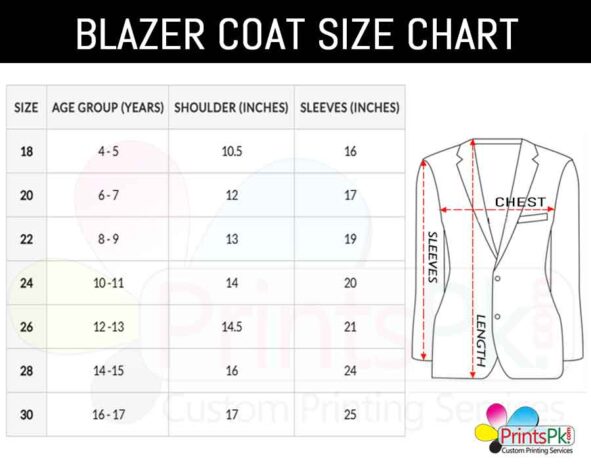 School Coat Blazer Size Chart,