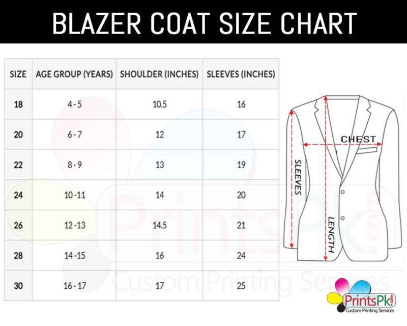 School Coat Blazer Size Chart,