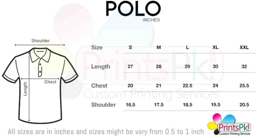 Polo Shirt Size chart PrintsPk,