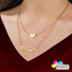 Customized double chain name necklace with heart
