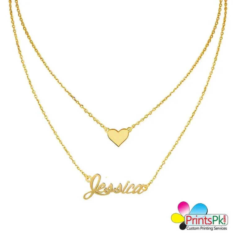 Customized Double Chain Name Necklace With Heart - Image 2