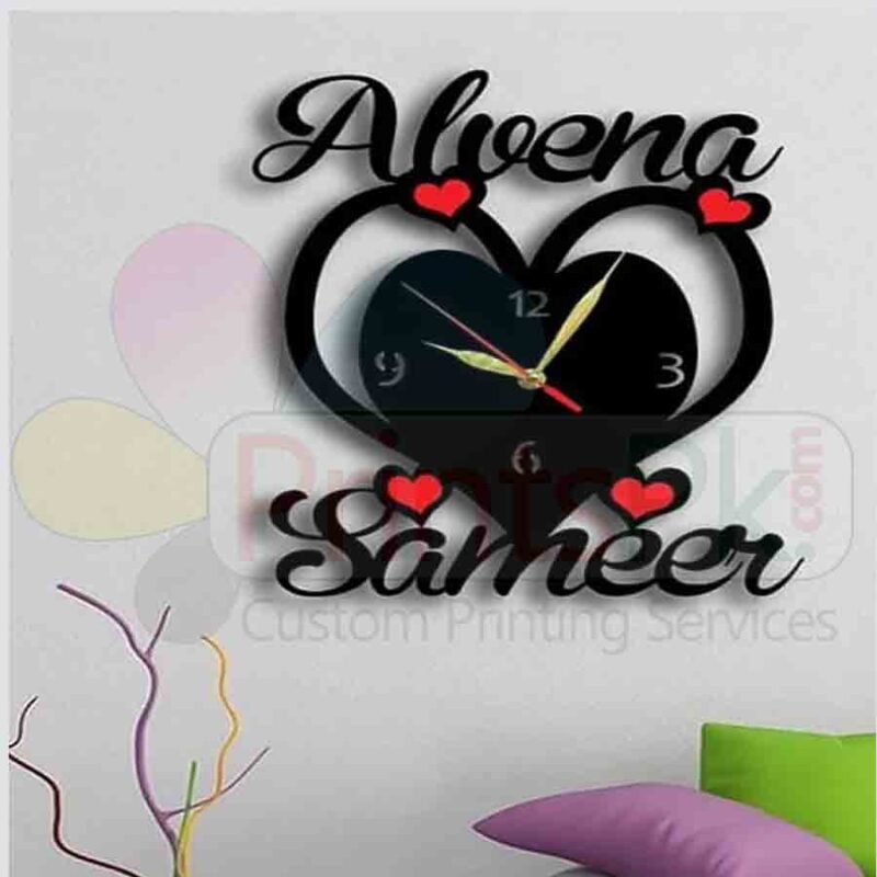 Name Wall Clock , Stylish heart shape Acrylic Wall Decor Clock