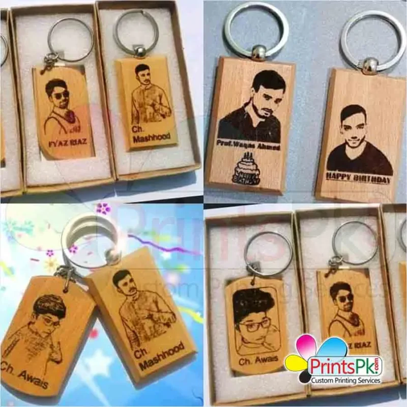 Wooden Engraved Keychain with Your Photo and Name, Stylish Keyrings