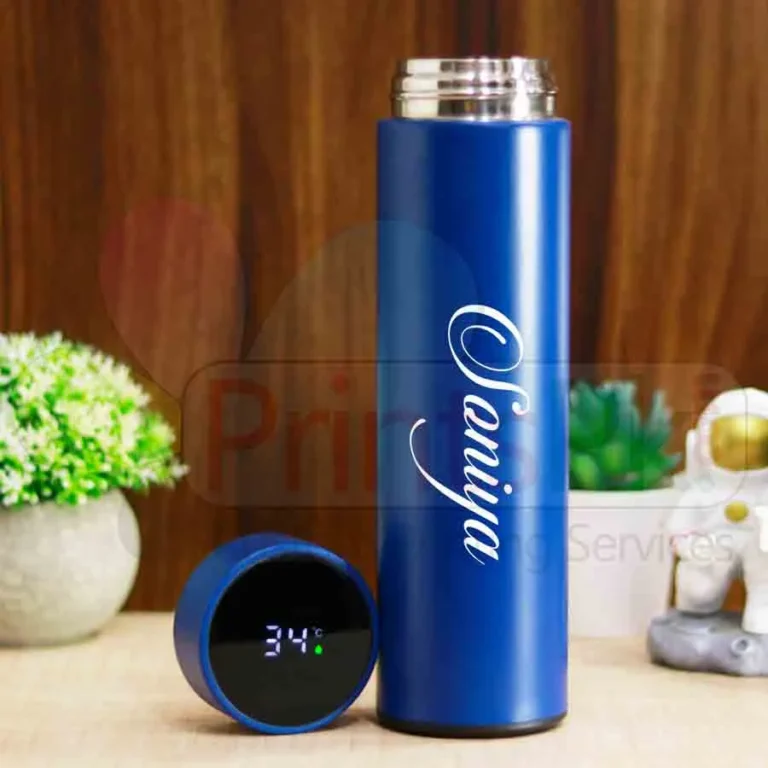 personalized blue color led temperature water bottle online in Pakistan