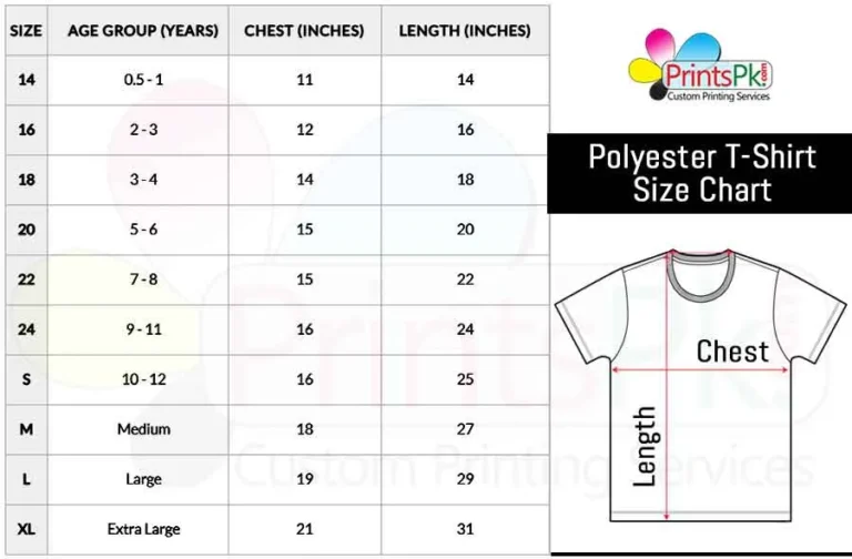 polyester t-shirt size chart